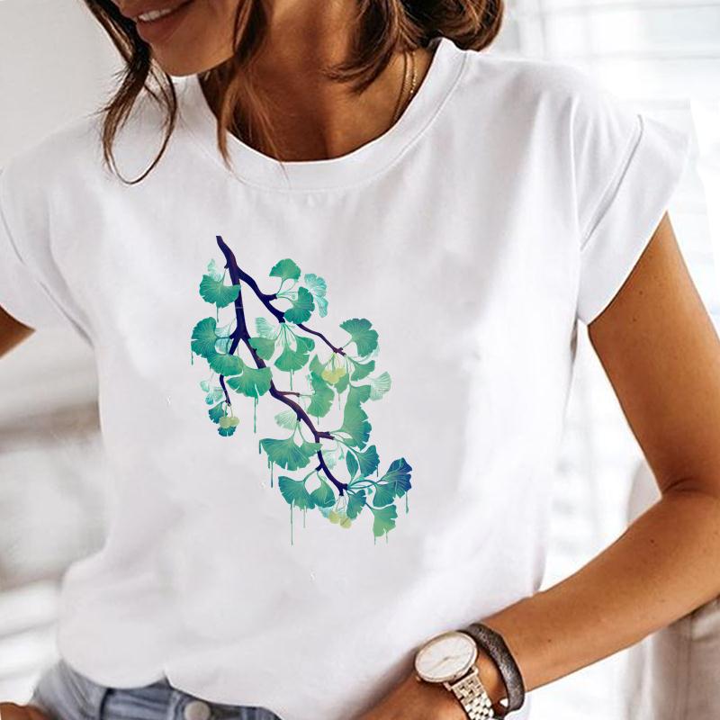 (European Size) Summer Fashion Women Plant Lovely Flower Trend Cute Short Sleeve Print Tee Top Tshirt  Lady Female Clothing  Casual Graphic T-shirt
