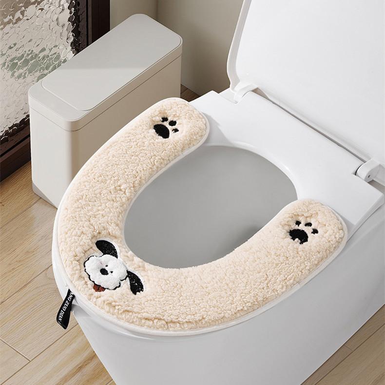 1 PC Soft Toilet Seat Cover, Flannel Waterproof Cushion for All Seasons, Non-Slip Elastic Toilet Mat for Home Use