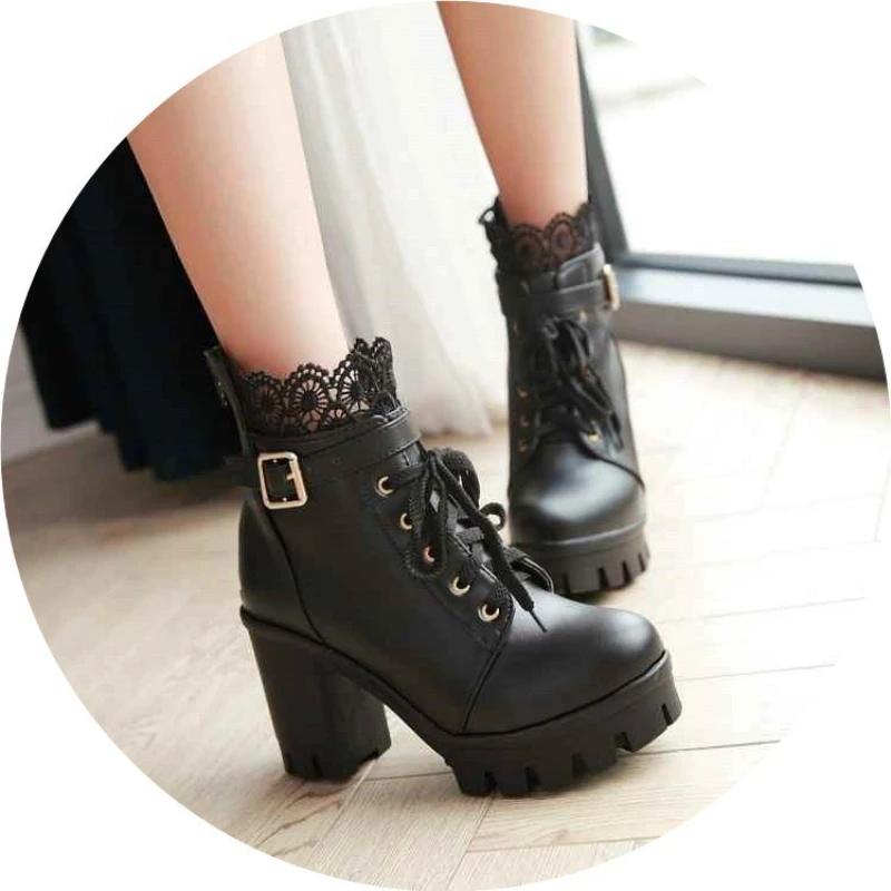 Fashion Quality Women Boots Lace Block High Heels for Woemn Platform Boots Lace Up Bow Lady Ankle Boot and Comfy Walking Boots 2025 New