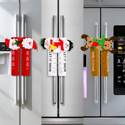 1 Pair Christmas Refrigerator Handle Gloves Santa Claus Snowman Elk Kitchen Fridge Handle Cover Set Home Decoration