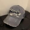 Retro Baseball Cap Women's Big Head Circumference Washed Ripped Denim Wide Brim Cap Showing Face Small Hat