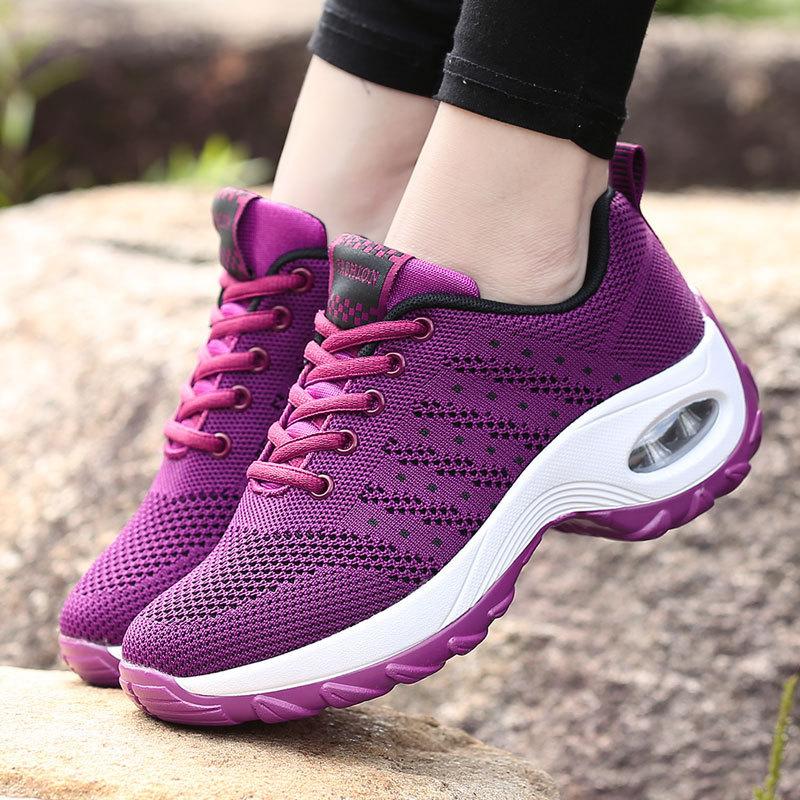 2024 spring new fly-woven thick-soled lightweight versatile lace-up dance shoes casual shoes women's shoes four-season rocking shoes