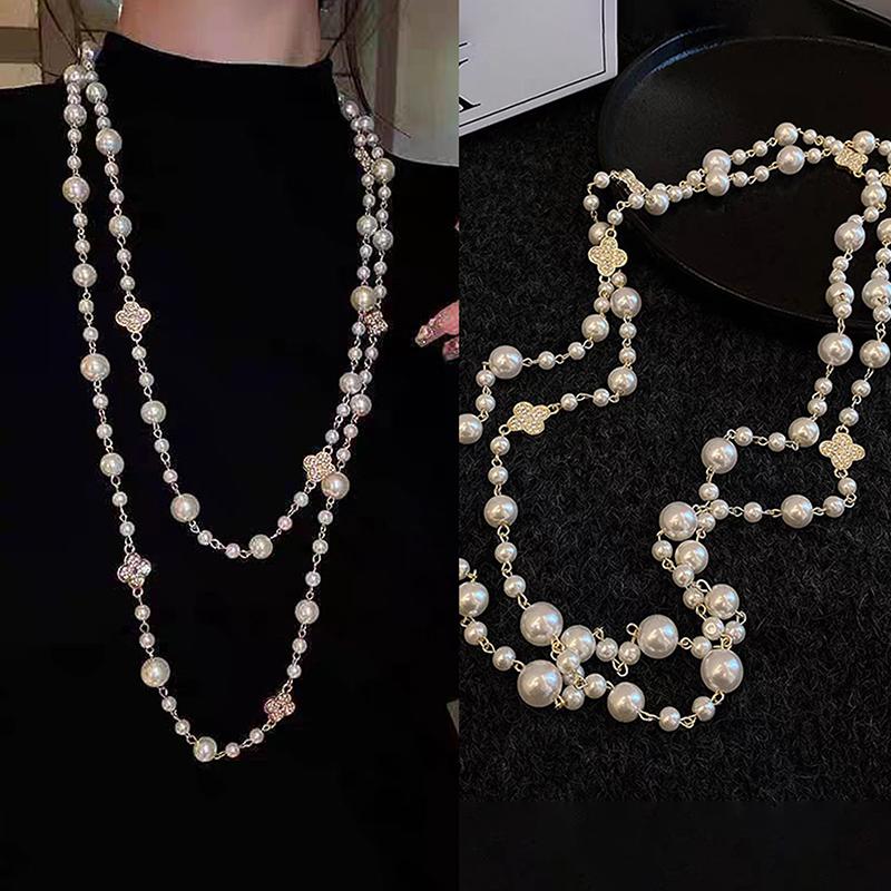 

Двухслойные ювелирные изделия из искусственного жемчуга, длинное ожерелье, женское классическое ожерелье с бусинами и подвески, прекрасный подарок