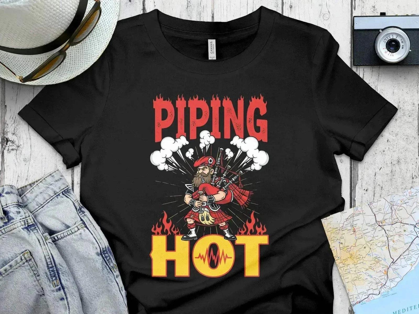 Piping Hot – Scottish Bagpiper Funny New T-Shirt XL