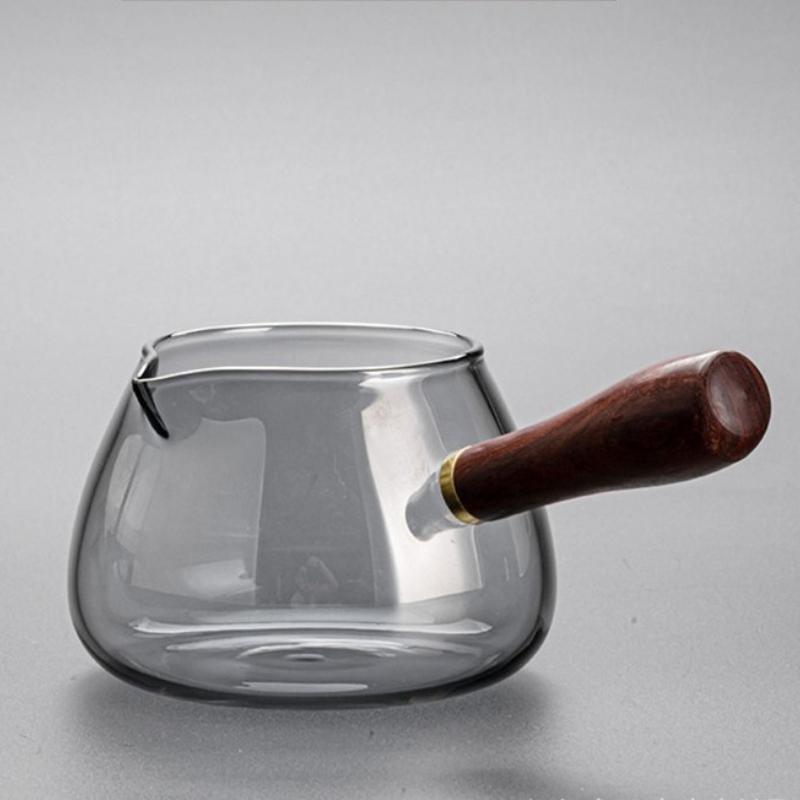 350ML High Borosilicate Glass Tea Dispenser Creative Fair Cup Eagle Mouth Side Wood Handle Heat-resistant Kung Fu Tea Set Teapot