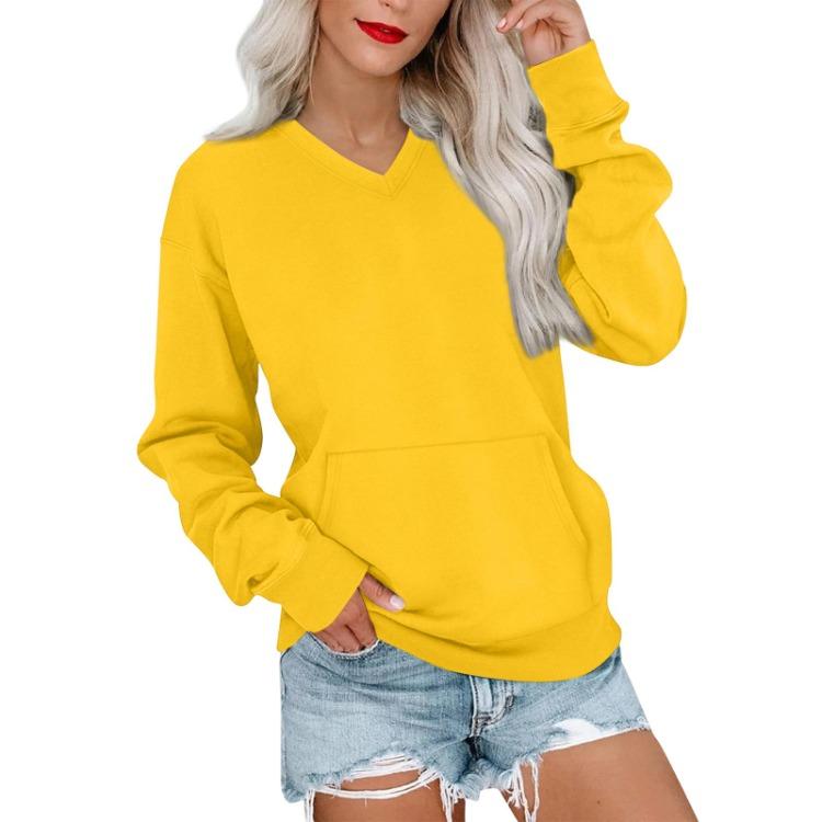 Lightweight Warm Women Casual Sweatshirt Long Sleeve V Neck Pullover With Pockets Fashion Color