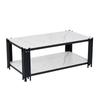 Rectangular Coffee Table with Metal Legs, Marbled Tabletop, Modern Living Room Furniture, White-Black – H46/B1140/T64 cm