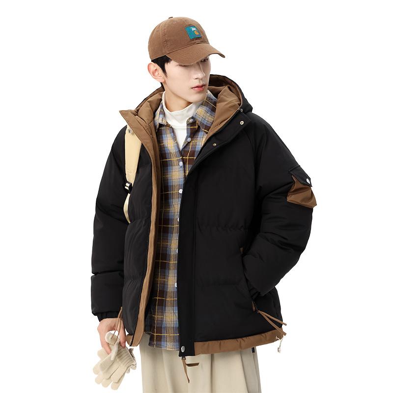 Men's and Women's Same Couple Coats, Winter Men's Thickened Fake Two-piece Hooded Down Cotton Clothes, Tooling Cotton Clothes Tide