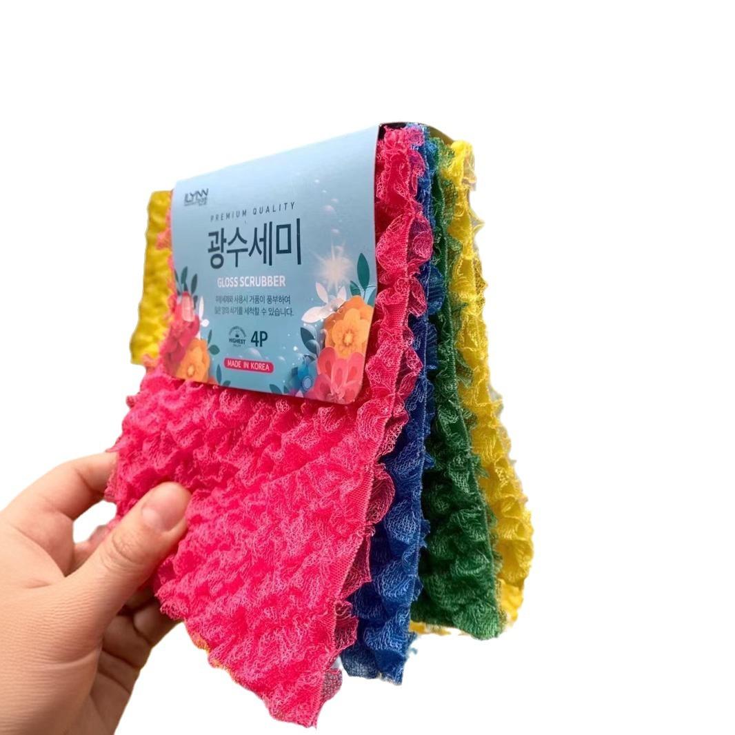 

Korean Imported Household Kitchen Cleaning Non-stick Pan Oil Stain Dishwashing Brush Scouring Pad 4 Pack Light Rags