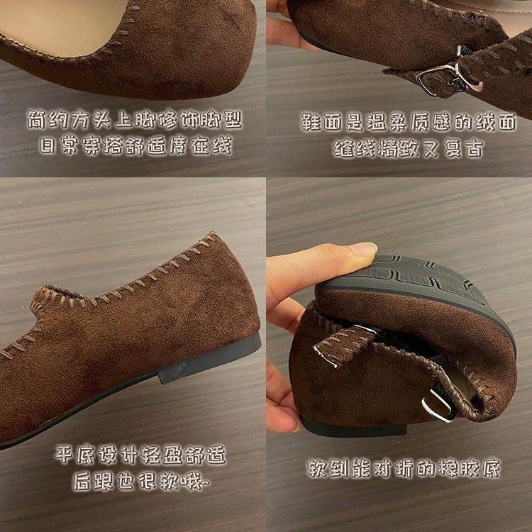 Retro handmade shoes soft leather one-word buckle Mary Jane flat-soled single shoes women's new round head shallow mouth soft-soled ballet shoes