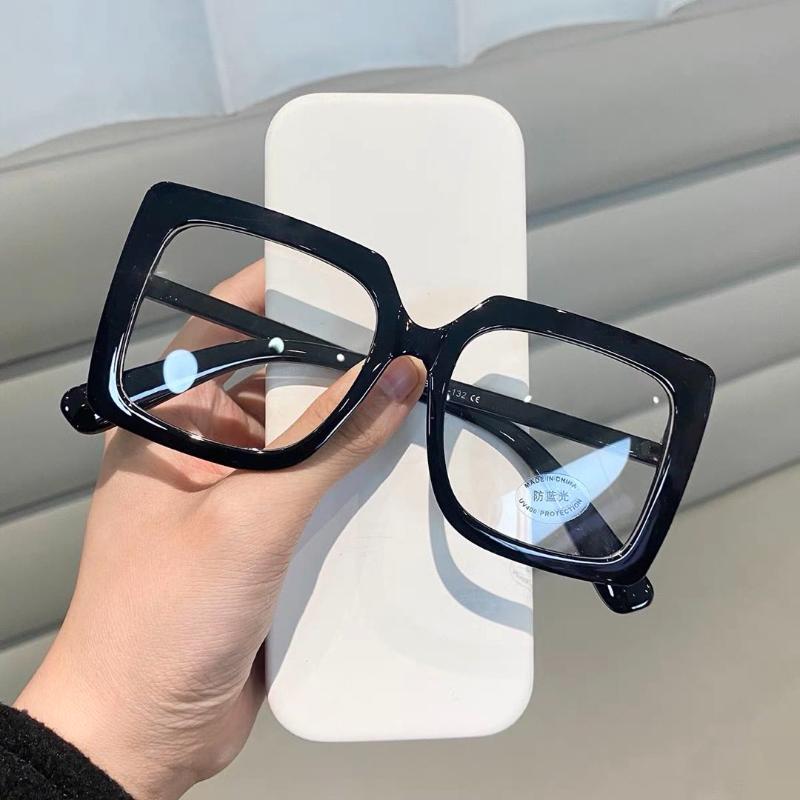 Female Optical Spectacle Eyeglass New Plain Face Square Thick Frame Flat Glasses Korean Version Male Black Anti-Blue Eyeglasses