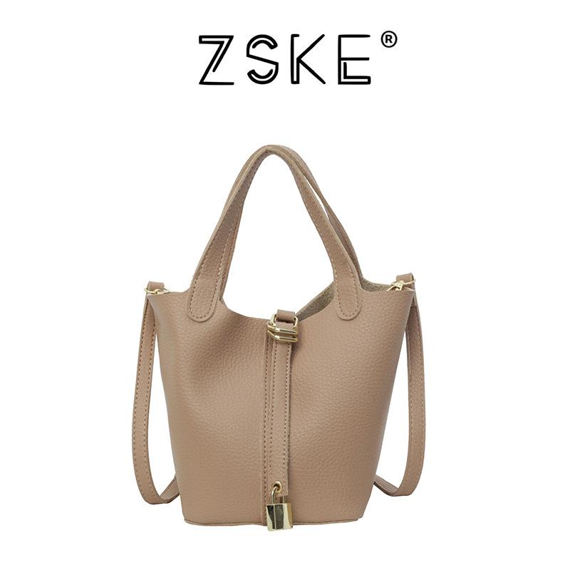 New High-end Lychee Pattern Small Lock Mother Bucket Bag Portable Single Shoulder Oblique Span Women's Bag