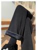 Women's Beige High-Waisted Wide-Leg Knitted Slim-Fit Trousers for Spring and Autumn, Fleece-Lined for Winter