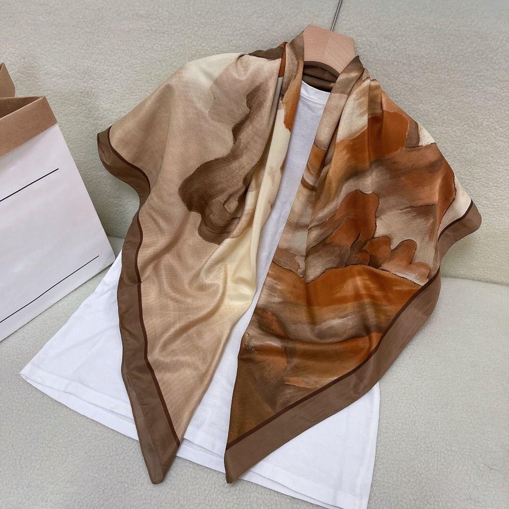 Ink Wash Printing Women Silk Scarf Sunscreen Shawl Head Neck Scarf  For Women