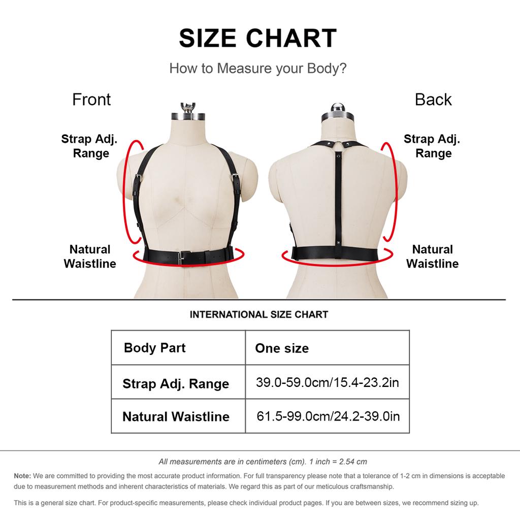 Black Leather Body Harness Belt - Adjustable Punk Waist and Shoulder Straps for Women, Sexy Fashion Accessory