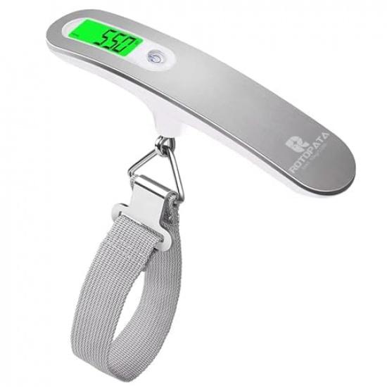 ROTOPATA Digital Luggage Travel Scale with Overweight Warning Function, Portable Handheld Electronic Weighing Scale with Hook, 50kg and Backlit LCD серебряный
