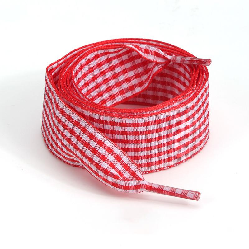 1 Pair Cute Pastel Gingham Check Ribbon Shoelaces Wide Flat Grid Multicolor Sweet Girly Bow Laces for Sneakers and Casual Shoes