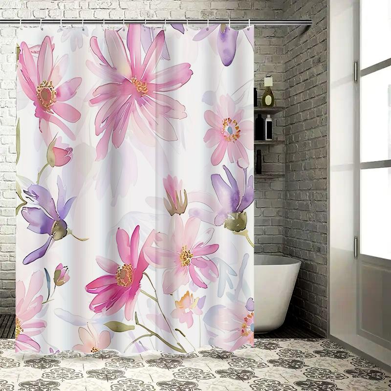Elegant Watercolor Floral Shower Curtain Adds Charm to Your Bathroom Space Suitable for Wet &Dry Separation Waterproof  Durable