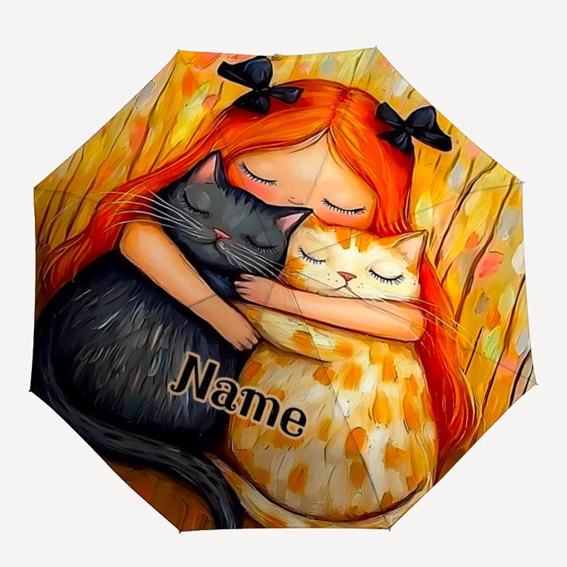 

1pc Cat Hug Pet Bond Custom Name Automatic Folding Umbrella, Durable Plastic & Iron, Lightweight for Outdoor Daily Use S1230006