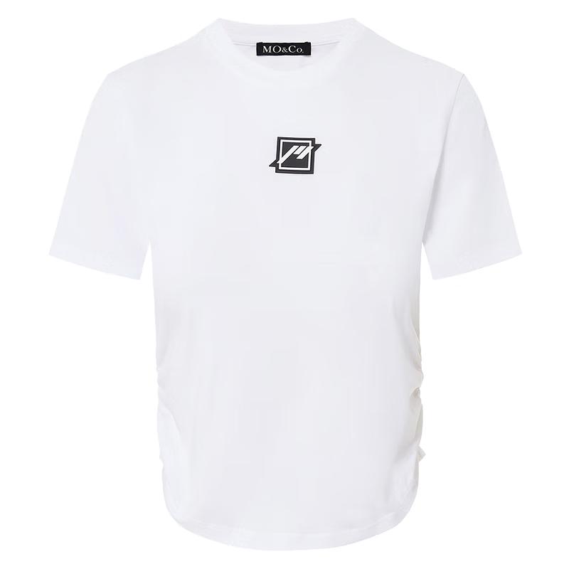 MO&Co. Cool-Touch Logo Patch Ruched Cropped T-Shirt M