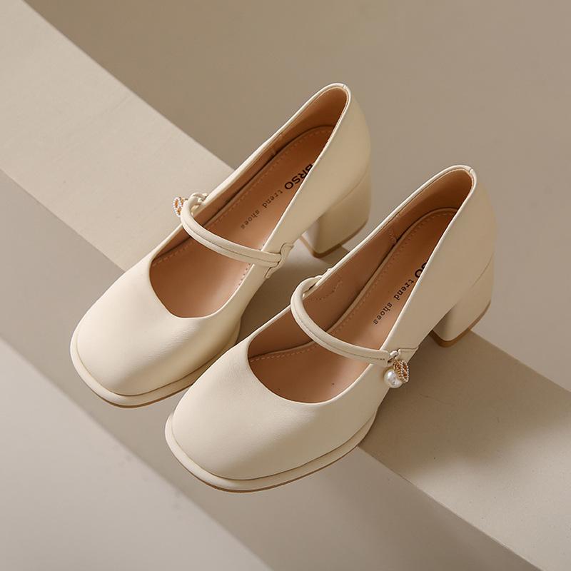 Mary Jane women's shoes 2025 new medium heel fashion versatile medium thick heel high heel single shoes with skirt