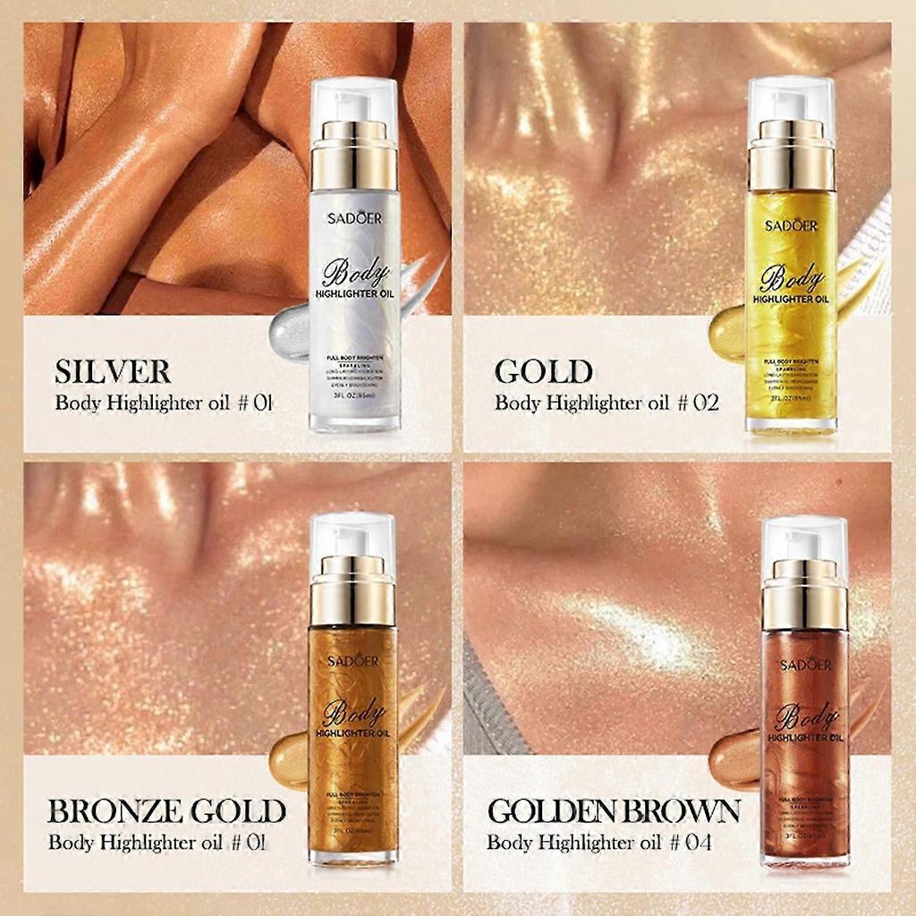 Shimmer Face And Body Oil,Silky Glow Body Glitter Cream Liquid Highlighter Makeup,Luminated Liquid Bronzer Body Glow Lotion Less
