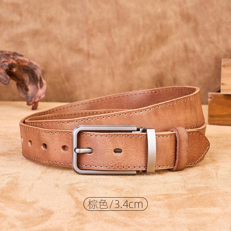 

New handmade first-layer cowhide belt, retro vegetable tanned pure cowhide men s overalls, old belt коричневий