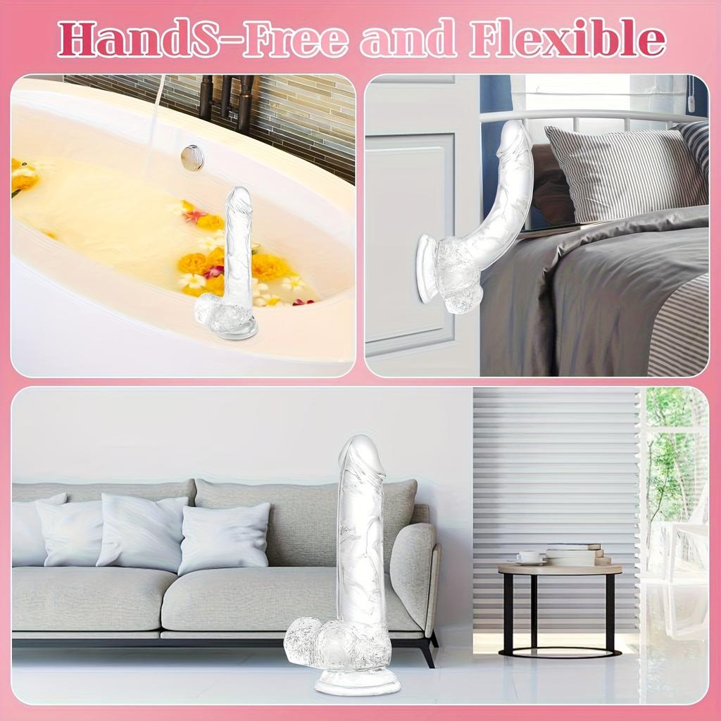 Big Dildo 9.44 Inch – Clear PVC Realistic Dildo with Strong Suction Cup, Soft Touch G-Spot Toy for Women & Men, Solo Play