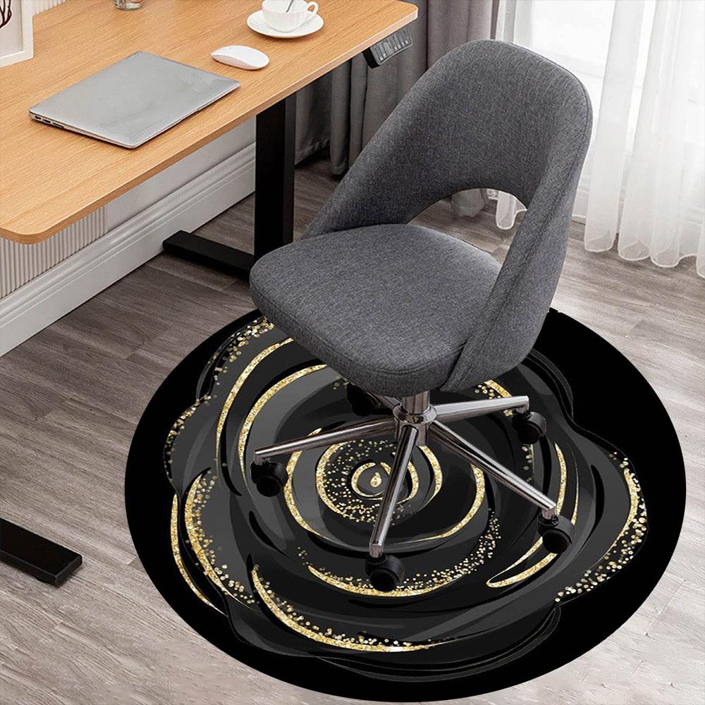 

1PC Black Rose Gold Glitter Office Round Area Rug, Under Office Chairs Bedroom Living Room Home Decor,Carpet for Office, -1110285 80cm by 80cm