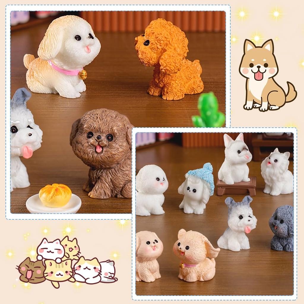 DeryArcle Miniature Dog 12 Small Garden Resin Dog Lucky Strong and Good Mini 3D Tabletop Potted Gardening Various Types Figurines, Dogs, Ornaments,