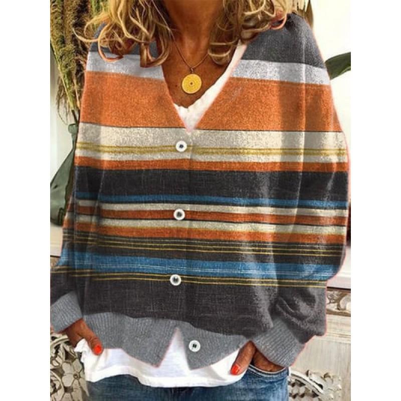 Womens Soft Knit Cardigan Sweater With 3D Print Design Loose Fit Casual Open Front Long Sleeve Pullover