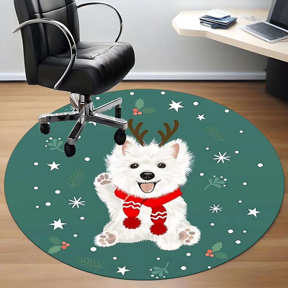 1PC Christmas Pup Office Round Area Rug, Mat Suitable ForOffice, Under Office Chairs Bedroom Living Room Home Decor, Room Deco
