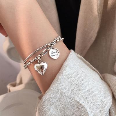 Heart Charm Bracelet Double-Layer Love Heart Alloy Bracelet Adjustable Bracelet with Heart Round Pendant Jewelry for Women Work Party