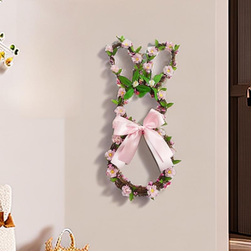 Exquisite Craftsmanship Easter Rabbit Floral Wreath Colorful Easter Rabbit Flower Hoop Perfect for Easter Celebrations