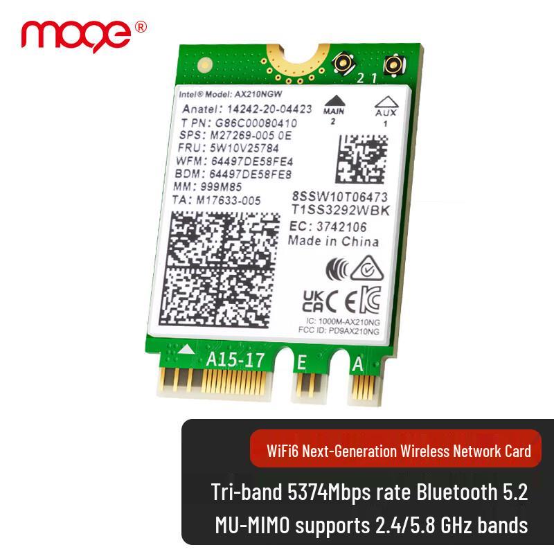 

MOGE AX210 WiFi 6E Tri-Band M.2 Wireless Card with Bluetooth 5.3 (CN version)