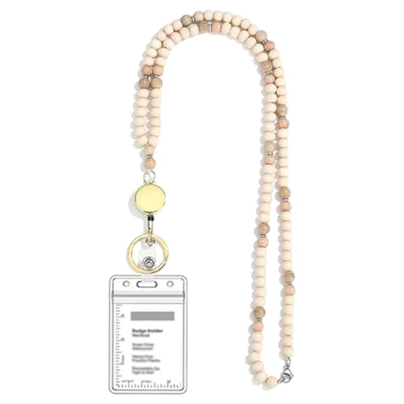 

Accessories Lanyards Wood Beads Keychain Necklace For Key And Badge Holder Retractable Lanyard For Teacher Women