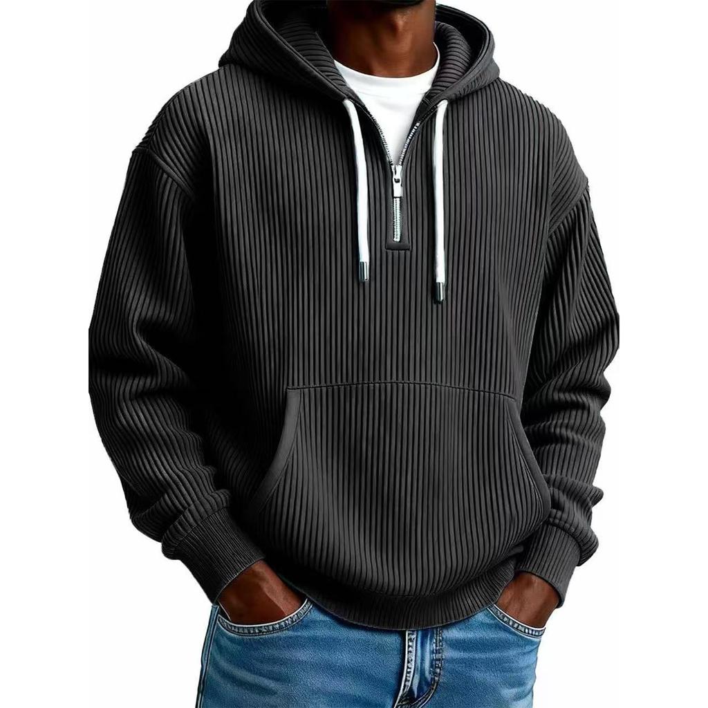 Men's Casual Solid Color Zipper Long Sleeve Hooded Sweatshirt, Everyday Zipper Casual Long Sleeve T-Shirt