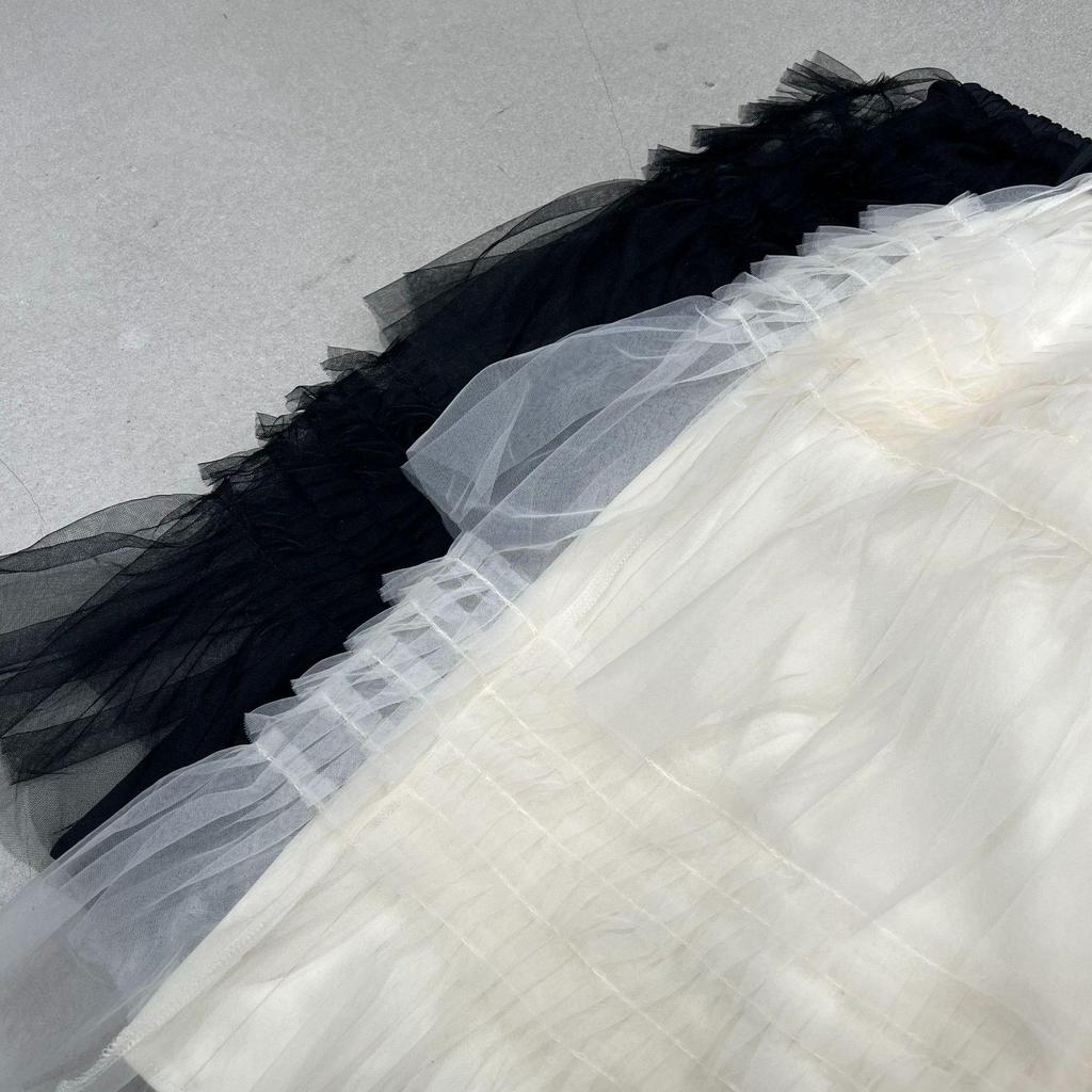 Korean MORE THAN YESTERD*Y Winter 25 Mesh Cake Lace Skirt