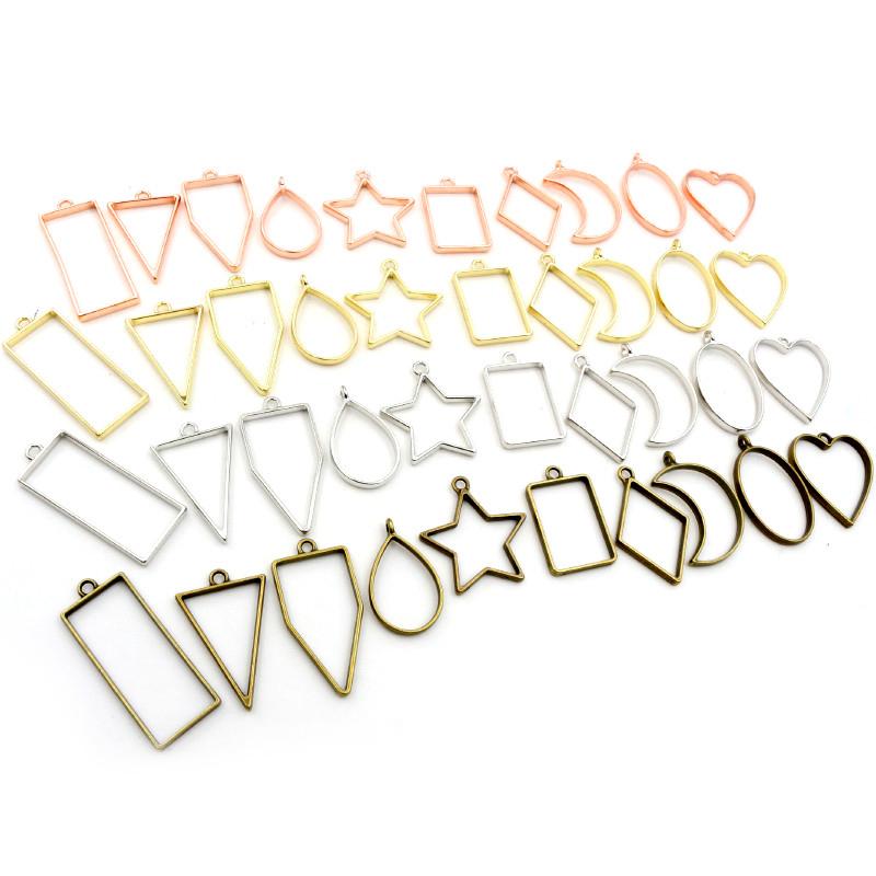 Bronze KC Gold plated Rhodium Border Mold Geometric Hollow Metal Frame Bezel Epoxy Resin Pendant Tray For DIY Jewelry Making
