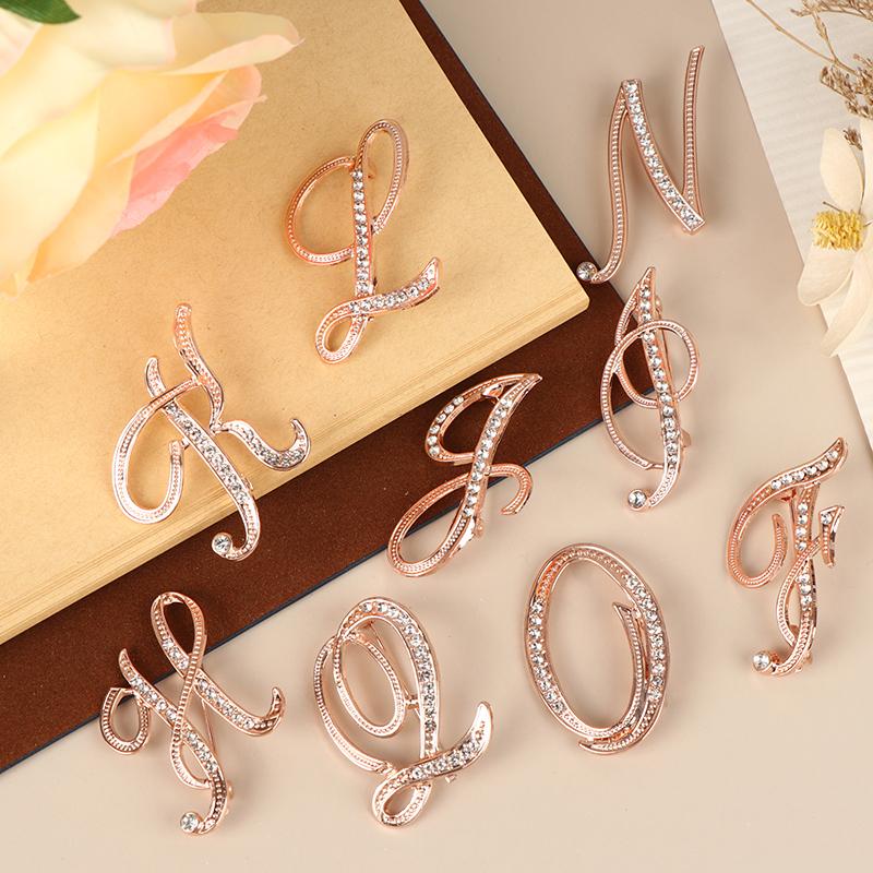 Women Luxury Letter Brooch Pins In Rose Gold Color   English Alphabet Pins Cute Jewelry Accessories Gift