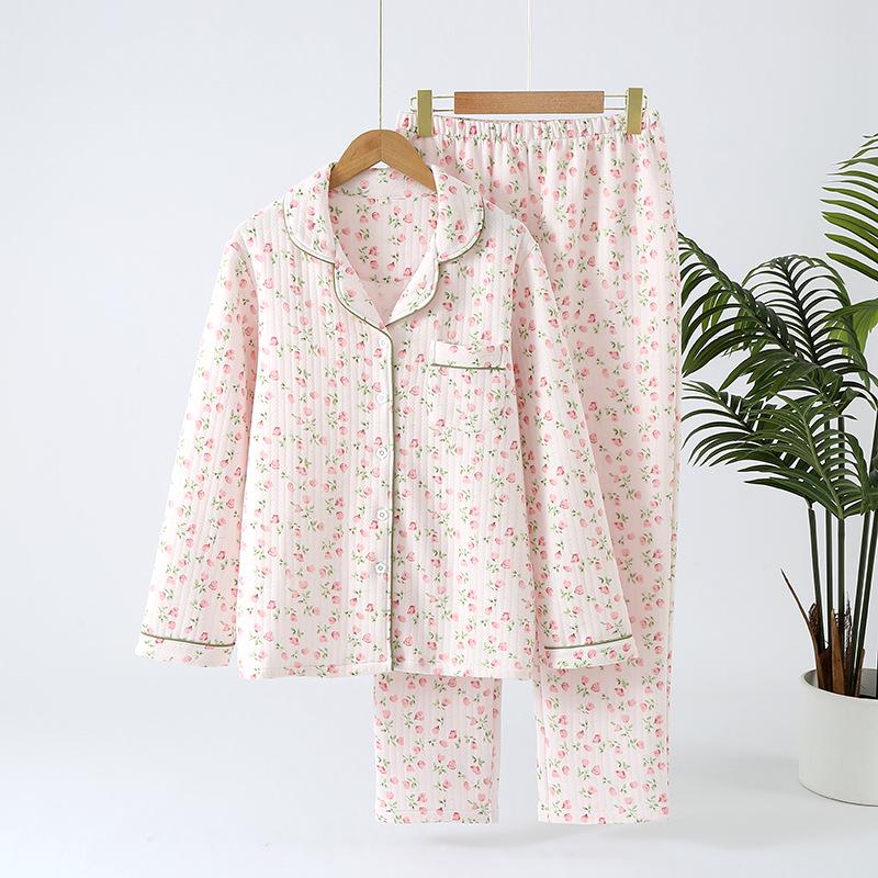Women's Quilted Lapel Pajamas: Thick, Warm Cotton Loungewear for Autumn & Winter