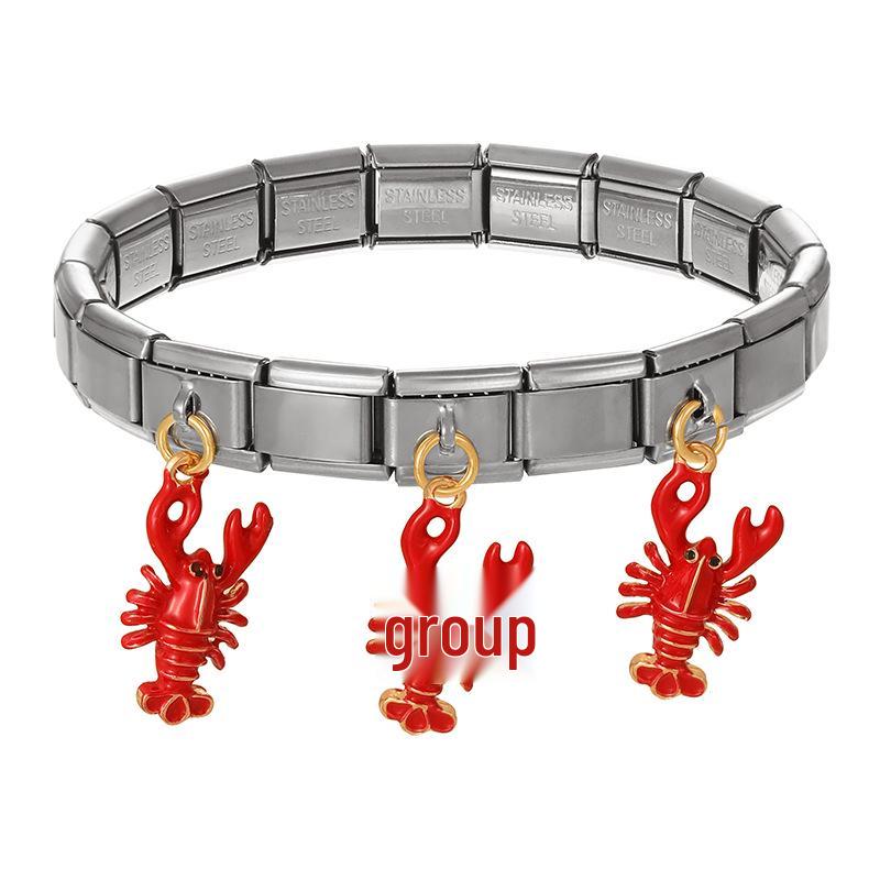 Mixed Color Italian Square Module Christmas Pendant Bracelet Set