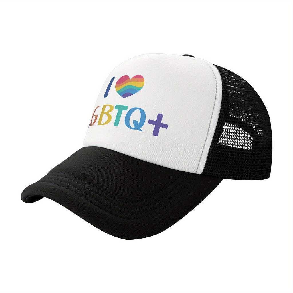 LGBT Pride Heart Print Mesh Trucker Hat Polyester Casual Unisex Adult Baseball Cap