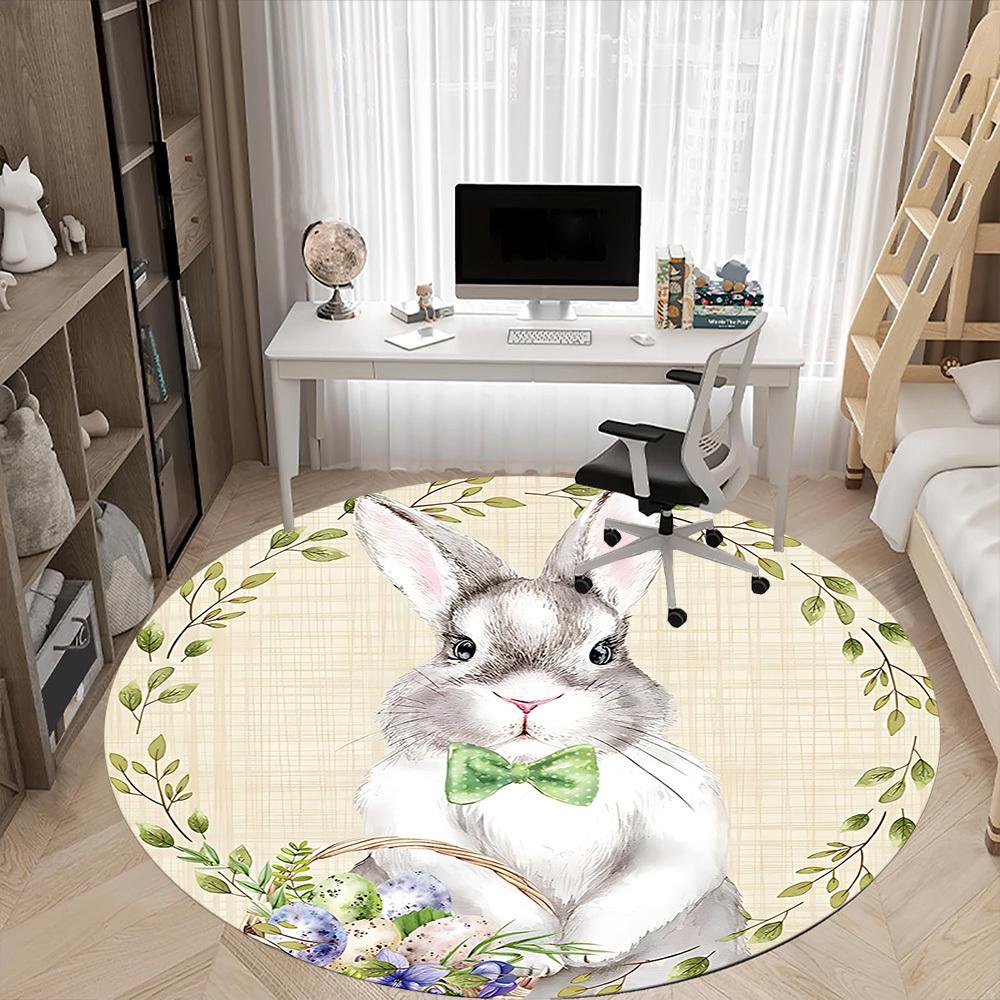 1pc Easter BunnyChair Carpet for Office, Indoor Non-Slip Washable Polyester Fiber Carpet, Mat For Office, Machine Washable