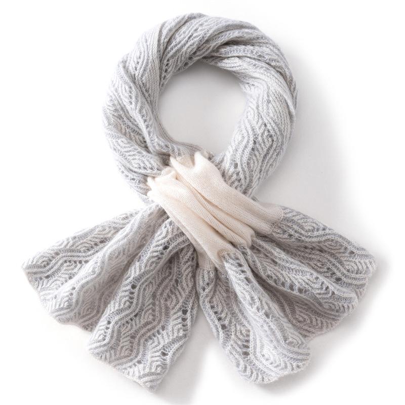 Women's 100% Pure Cashmere Color Block Hollow Knit Scarf - Warm Fashionable Neck Protector