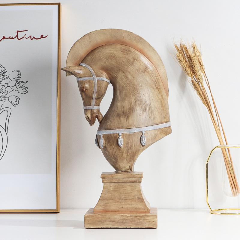 Imitation Wood-like Horse Sculpture, Resin Horse Figurine Craft, Ideal for Bedroom, Living Room, Bar Cabinet and Foyer Ornament