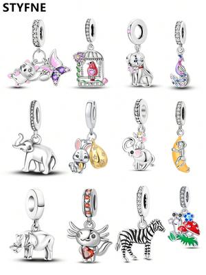Charms Plata Animals Elephants And Zebras Beads Copper Plated Fit Charms Copper Original Bracelet For Jewelry Making Diy Charm