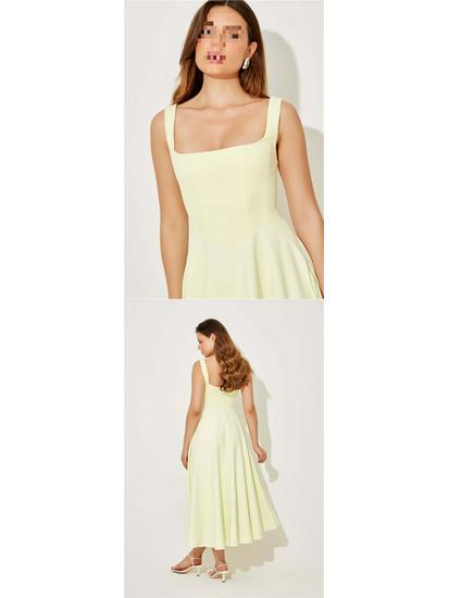 Slim Fit Strappy Midi Dress - Sexy Solid Color, Simple Style