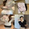 Pink Vneck Lace Patch Wool Knit Sweater For Women Fall Winter Casual Comfort