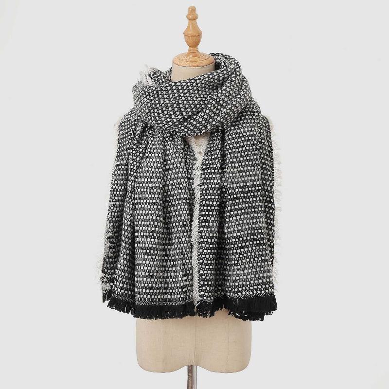 Vinter imitasjon kashmir fortykket varmt skjerf dameklær dobbelbruks allsidig hudvennlig og komfortabelt bredt rutete frynset skjerf